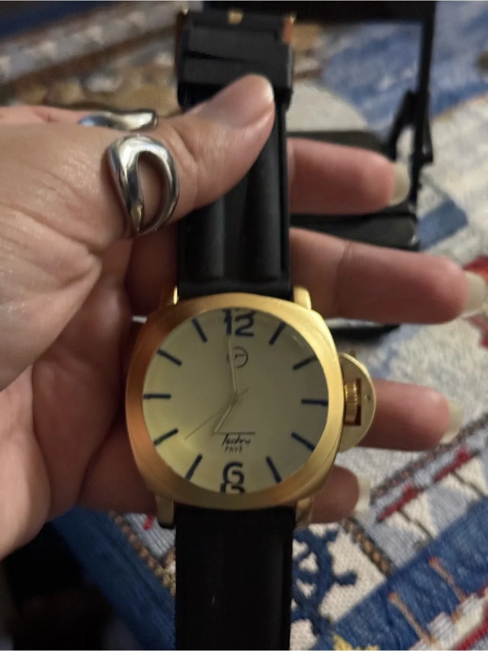 Gold-Tone Men's Watch with Black Strap - Unbranded